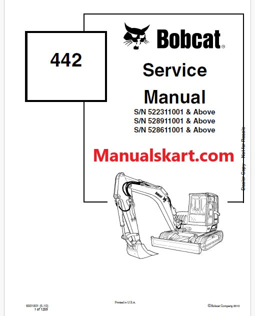 Bobcat 442 Compact Excavator Pdf Repair Service Manual