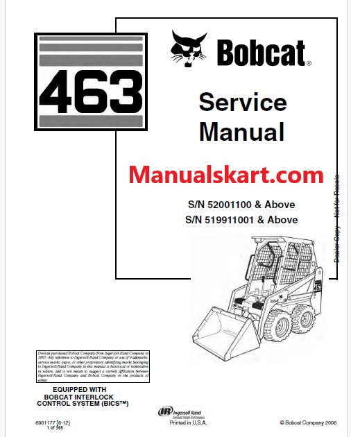 Bobcat 463 Skid Steer Loader Pdf Repair Service Manual (Pb no. 6901177 en)