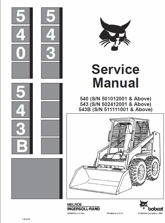 Bobcat 540, 543, 543B Skid Steer Loader Pdf Repair Service Manual