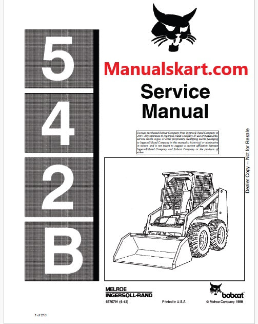 Bobcat 542B Skid Steer Loader Pdf Repair Service Manual