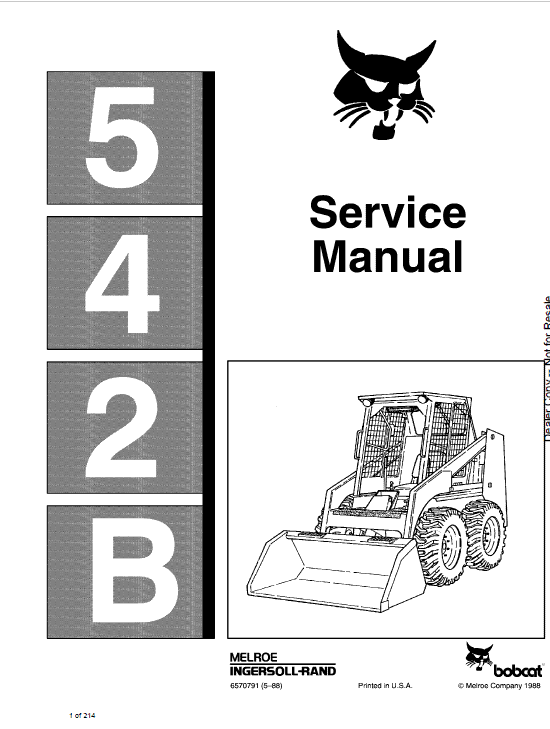 Bobcat 542B Skid Steer Loader Pdf Repair Service Manual