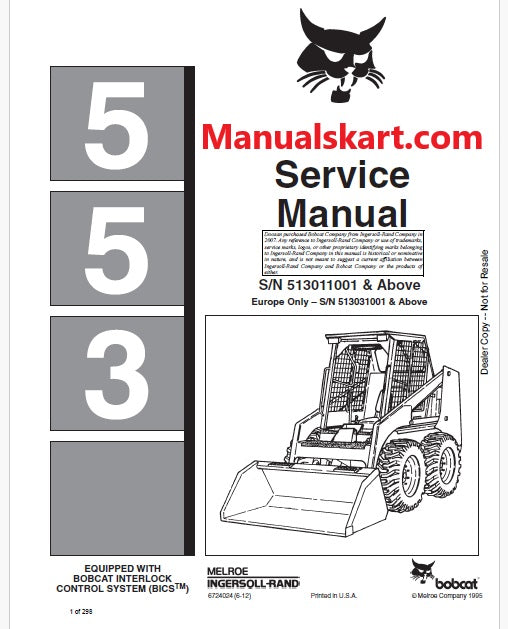 Bobcat 553 Skid Steer Loader Pdf Repair Service Manual (Pb no. 6724024)