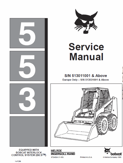 Bobcat 553 Skid Steer Loader Pdf Repair Service Manual