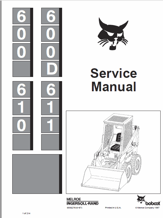 Bobcat 600, 600D, 610, 611 Skid Steer Loader Pdf Repair Service Manual (Pb. No. 6556276 6-12)