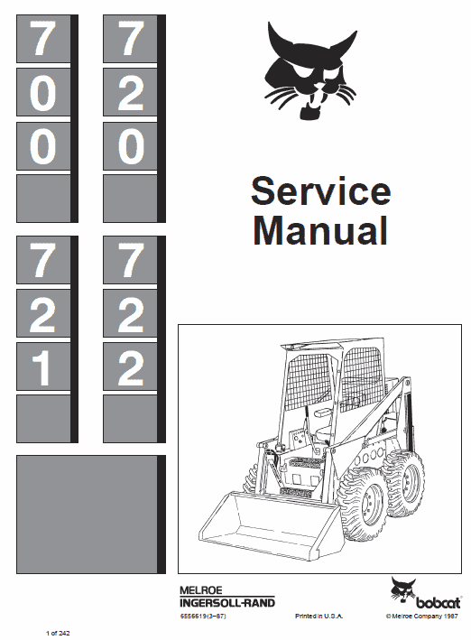 Bobcat 700, 720, 721, 722 Skid Steer Loader Pdf Repair Service Manual Download