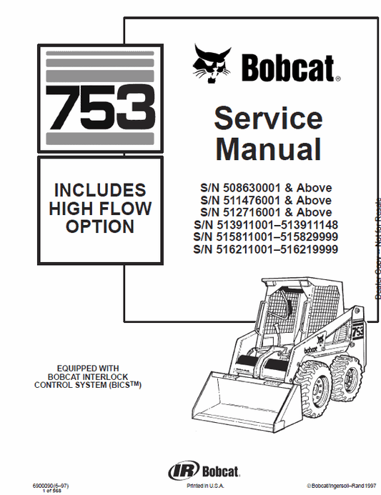 Bobcat 753 Skid Steer Loader High Flow Pdf Repair Service Manual