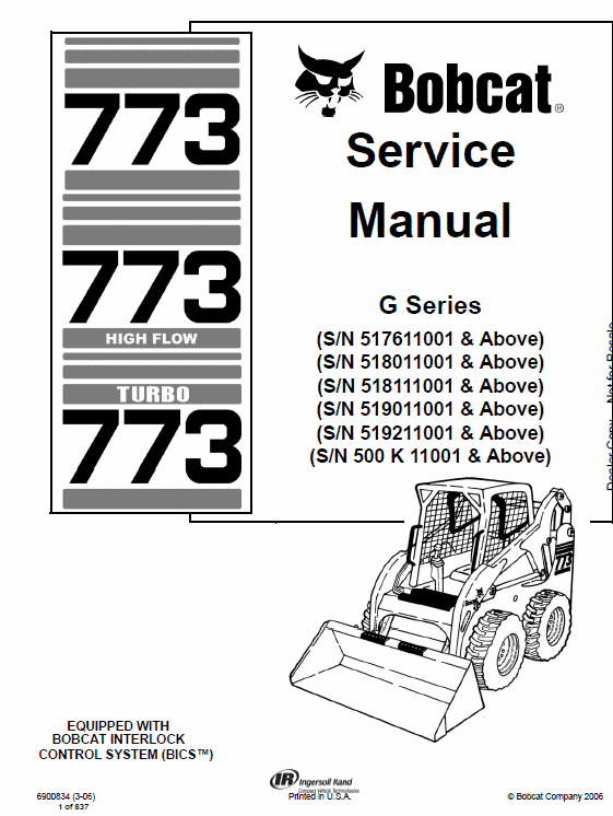 Bobcat 773 High Flow Skid Steer Loader G Series Pdf Repair Service Manual