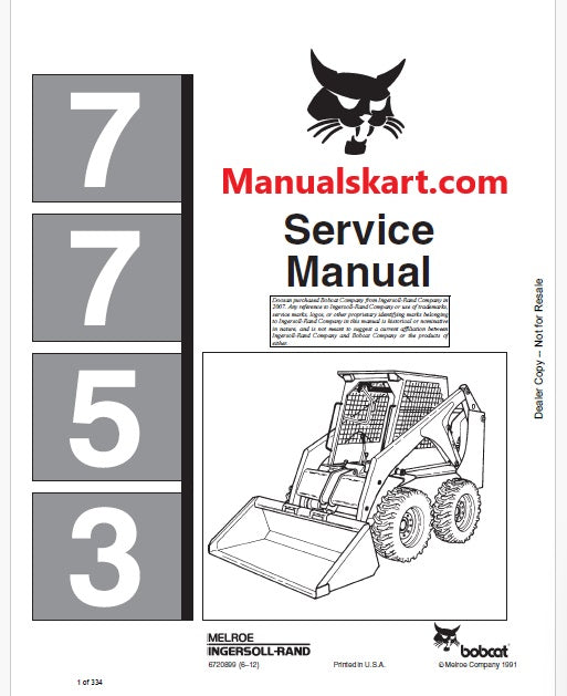 Bobcat 7753 Skid Steer Loader Pdf Repair Service Manual