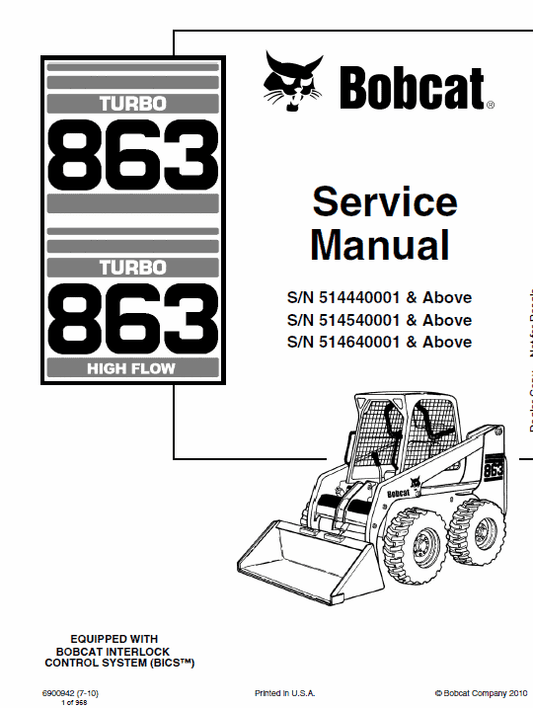 Bobcat 863 Turbo High Flow Skid Steer Loader Pdf Repair Service Manual