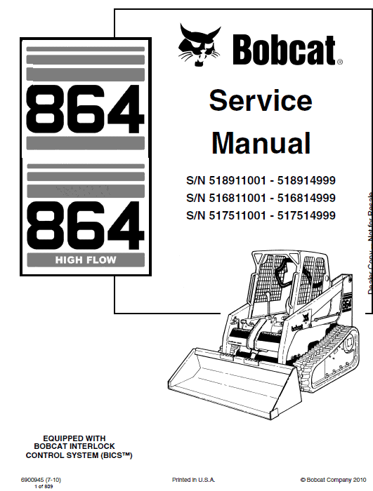 Bobcat 864 Compact Track Loader Pdf Repair Service Manual