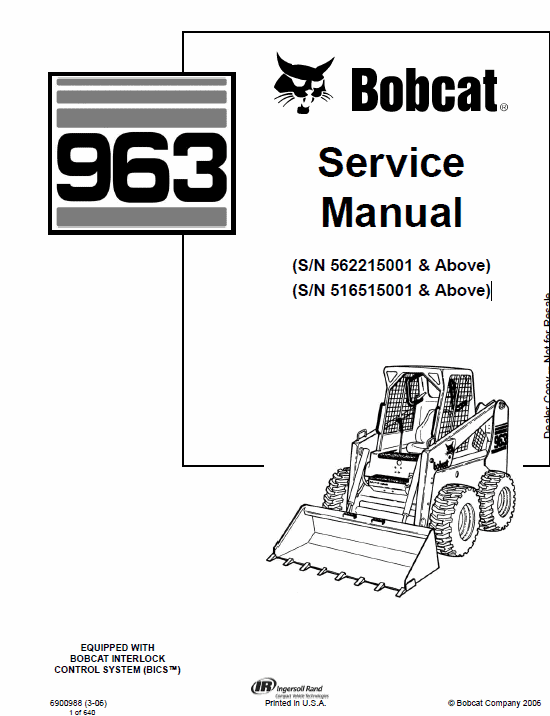 Bobcat 963 Skid Steer Loader Pdf Repair Service Manual Download