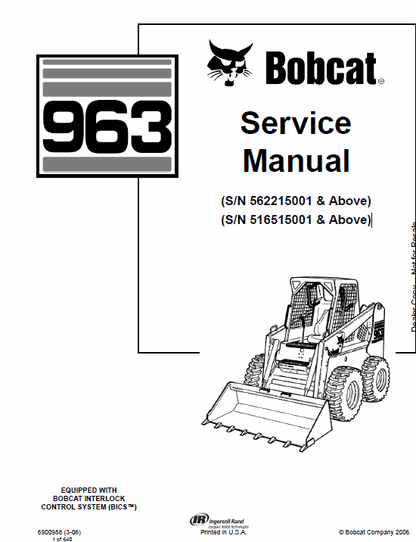 Bobcat 963 Skid Steer Loader Pdf Repair Service Manual