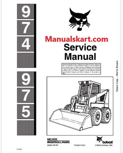 Bobcat 974, 975 Skid Steer Loader Pdf Repair Service Manual