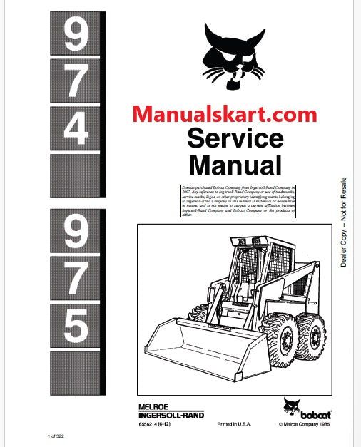 Bobcat 974, 975 Skid Steer Loader Pdf Repair Service Manual