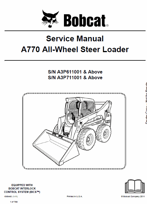 Bobcat A770 All-wheel Steer Loader Pdf Repair Service Manual