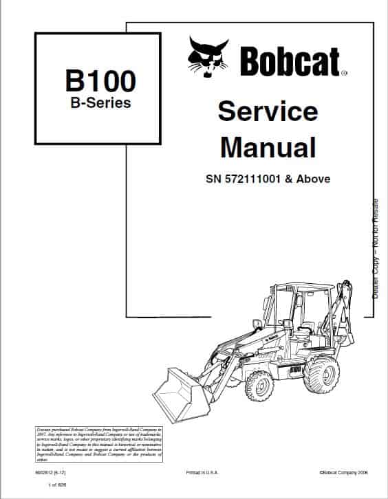 Bobcat B100 Backhoe Loader Pdf Repair Service Manual Download