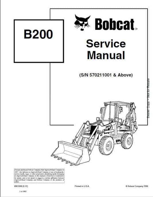 Bobcat B200 Backhoe Loader Pdf Repair Service Manual (p. Nb. 6901848 (6-12))