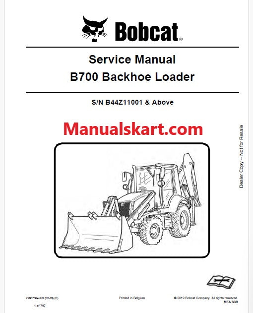 Bobcat B700 Backhoe Loader Pdf Repair Service Manual (Pb no. 7286756enUS)