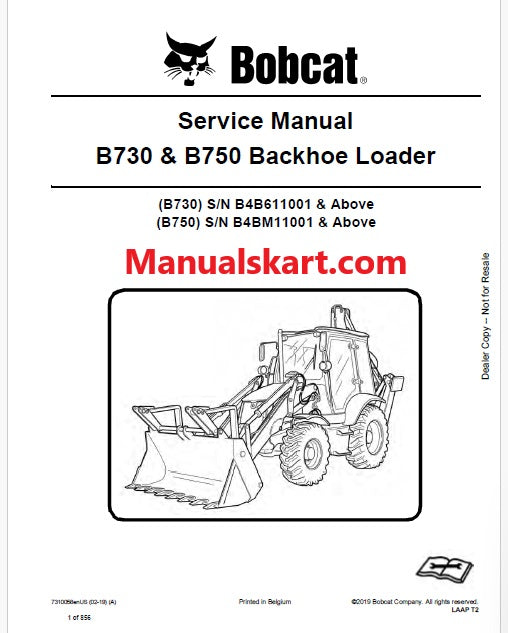 Bobcat B730 Backhoe Loader Pdf Repair Service Manual (Pb no. 7310058enUS)