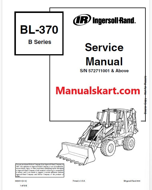 Bobcat BL370 Backhoe Loader Pdf Repair Service Manual (Pb no. 6902813)