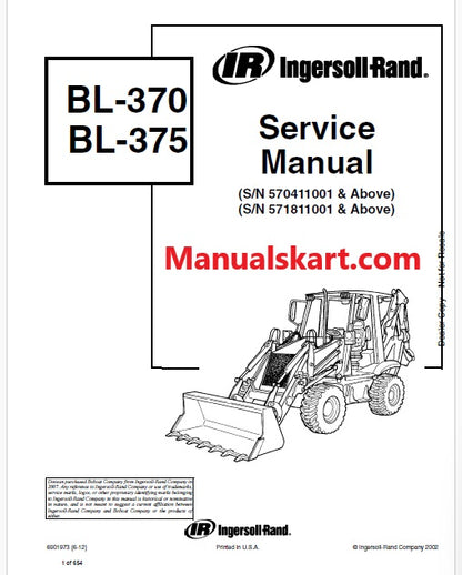 Bobcat BL370, BL375 Backhoe Loader Pdf Repair Service Manual (Pb no. 6901973)