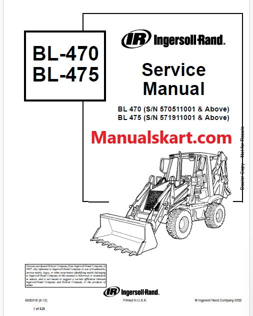 Bobcat BL470, BL475 Backhoe Loader Pdf Repair Service Manual (Pb no. 6902018)