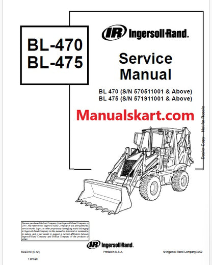 Bobcat BL470, BL475 Backhoe Loader Pdf Repair Service Manual (Pb no. 6902018)