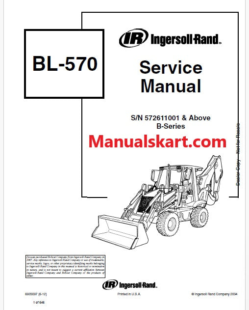 Bobcat BL570 Backhoe Loader B-Series Pdf Repair Service Manual (Pb no. 6903097)