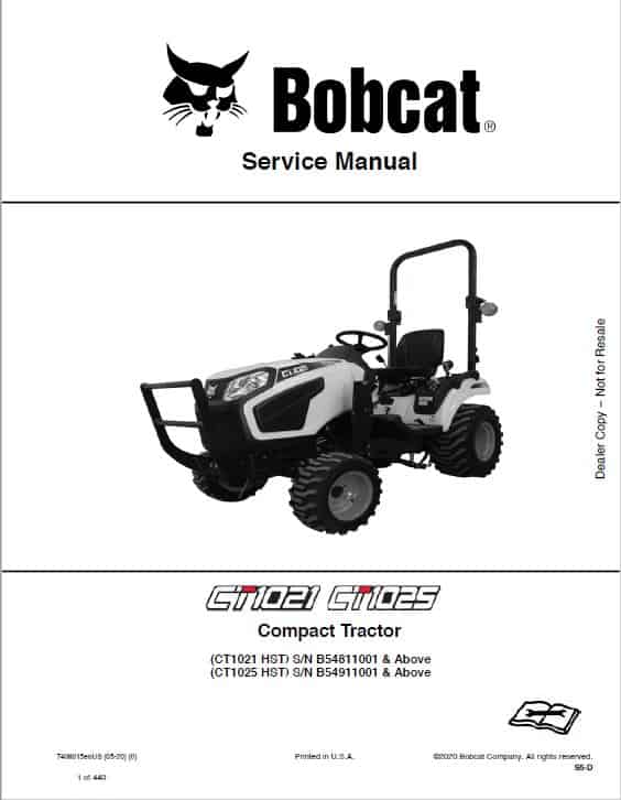 Bobcat CT1021, CT1025 HST Compact Tractor Pdf Repair Service Manual (Pb. No. 7408015ENUS 05-20 0) 2020