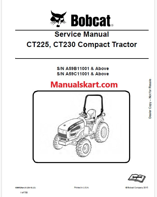 Bobcat CT225, CT230 Compact Tractor Pdf Repair Service Manual