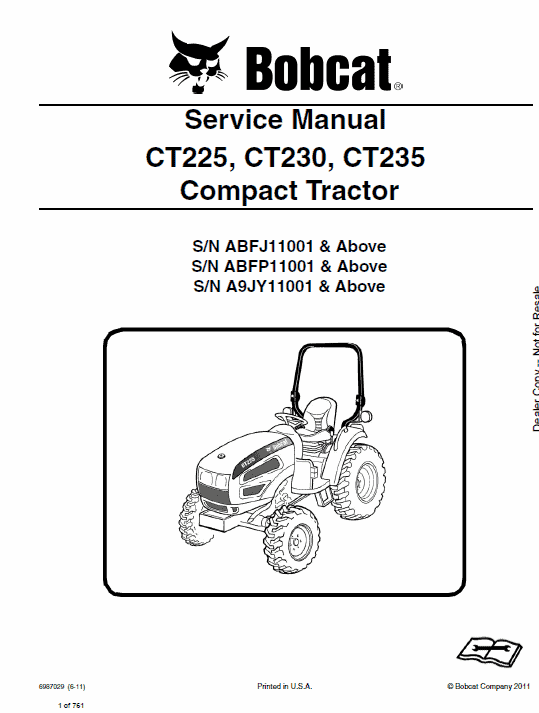 Bobcat CT225, CT230, CT235 Compact Tractor Pdf Repair Service Manual Download