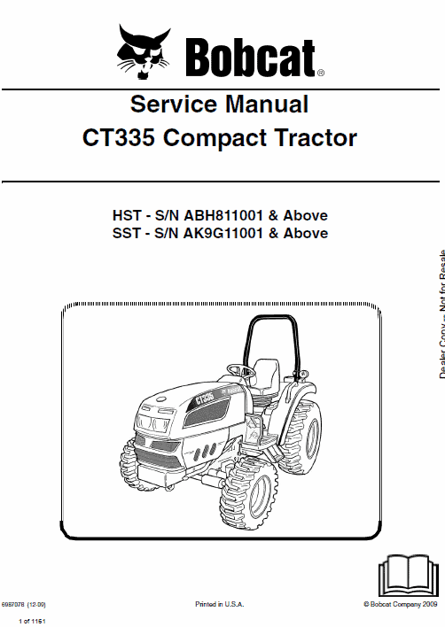 Bobcat CT335 Compact Tractor Pdf Repair Service Manual (Hst - Sn Abh811001 & Above)