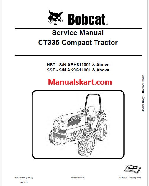 Bobcat CT335 HST Compact Tractor Pdf Repair Service Manual