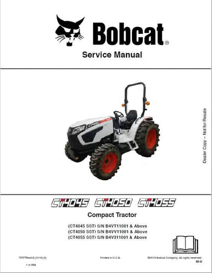 Bobcat CT4045, CT4050, CT4055 SST Compact Tractor Pdf Repair Service Manual (Pb. No. 7372753enus 12-19 0) 2019