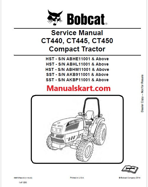 Bobcat CT440, CT445, CT450 Compact Tractor Pdf Repair Service Manual