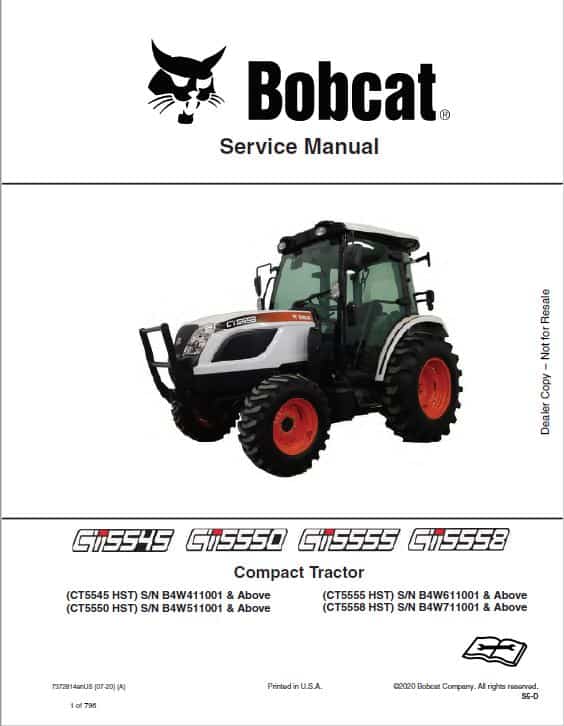 Bobcat CT5545, CT5550, CT5555, CT5558 HST Compact Tractor Pdf Repair Service Manual Download