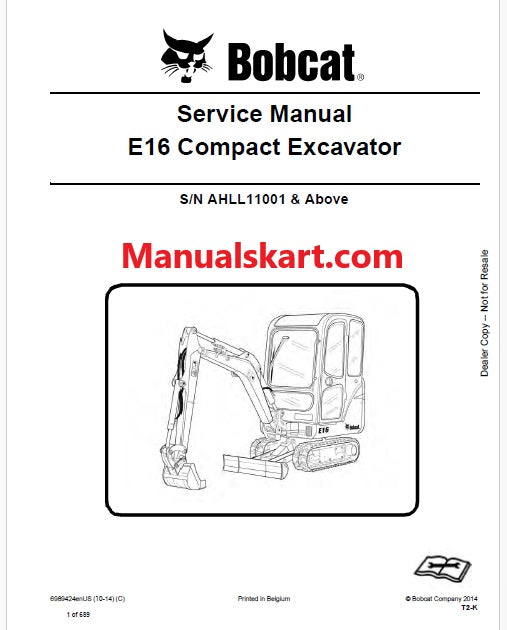 Bobcat E16 Compact Excavator Pdf Repair Service Manual