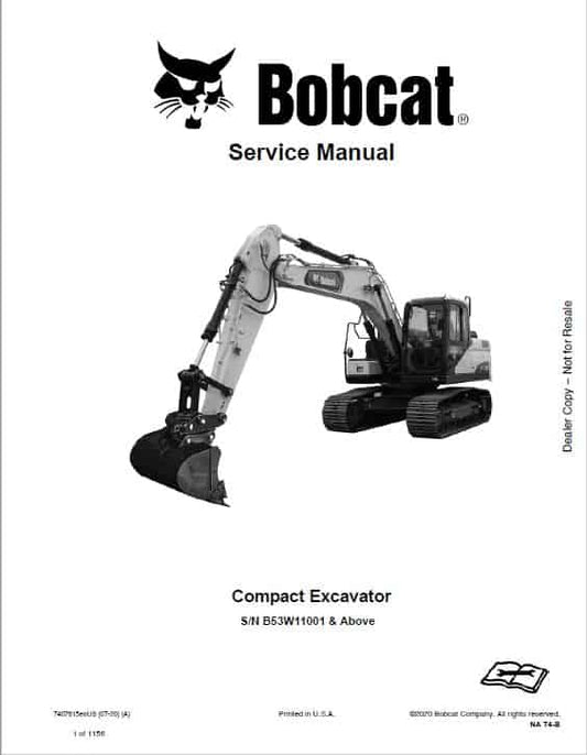 Bobcat E165 Compact Excavator Pdf Repair Service Manual (p. Nb. 7407615enus 07-20 A)