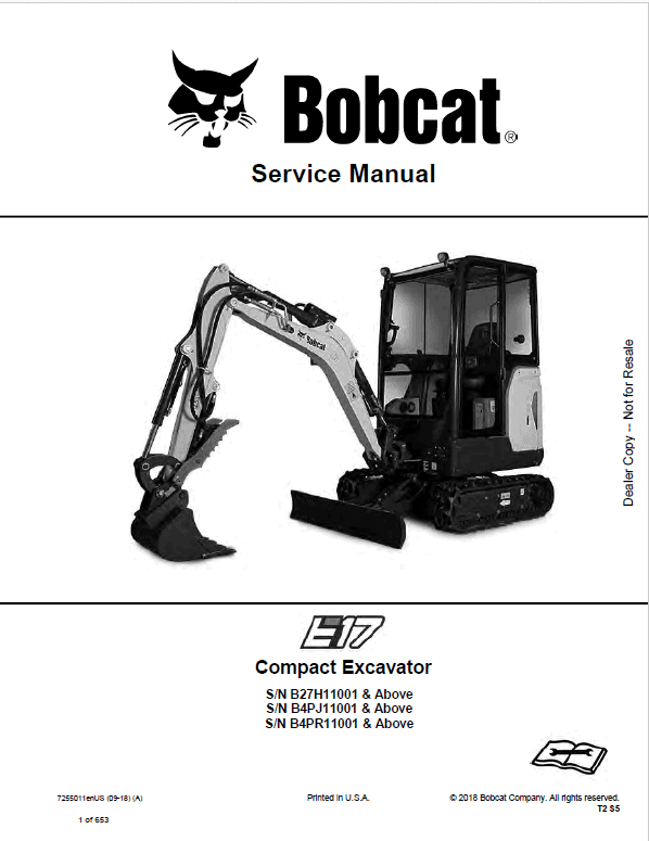 Bobcat E17 Compact Excavator Pdf Repair Service Manual Download