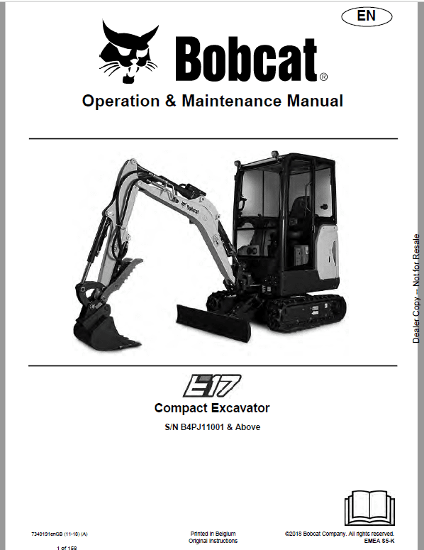 Bobcat E17 Compact Excavator Pdf Repair Service Manual (p. Nb. 7255011enus 09-18 A) 3