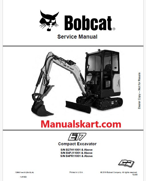 Bobcat E17 Compact Excavator Pdf Repair Service Manual