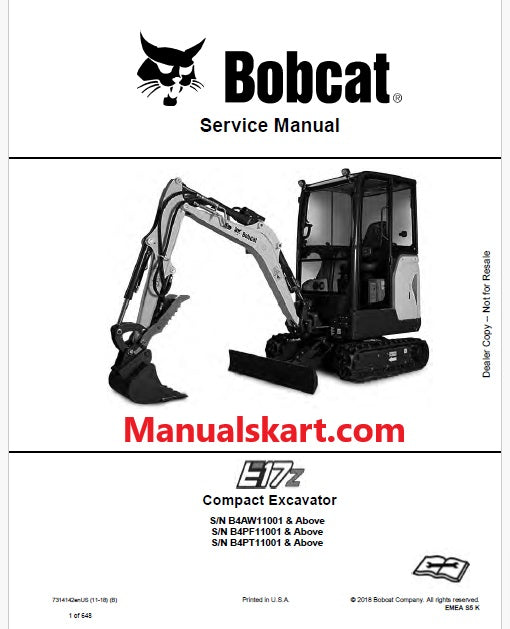 Bobcat E17Z Compact Excavator Pdf Repair Service Manual