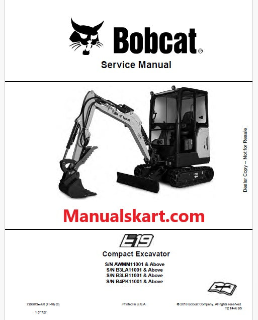 Bobcat E19 Compact Excavator Pdf Repair Service Manual