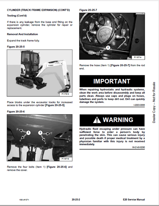 Bobcat E20 Compact Excavator Pdf Repair Service Manual (Pb. No. 7255008enus 04-18 A)