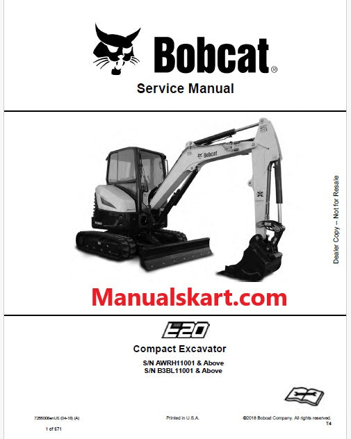 Bobcat E20 Compact Excavator Pdf Repair Service Manual