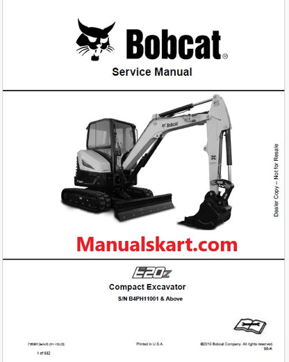 Bobcat E20Z Compact Excavator Pdf Repair Service Manual