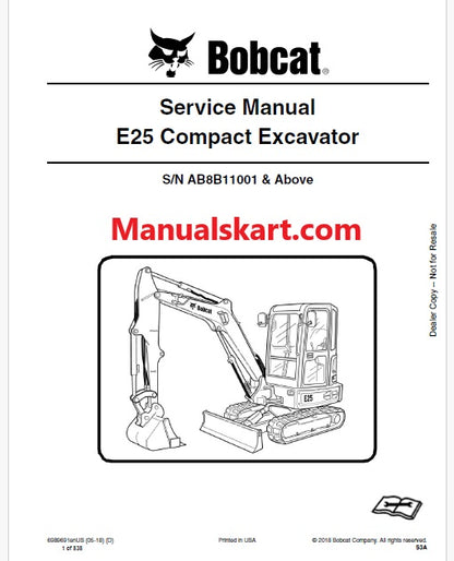 Bobcat E25 Compact Excavator Pdf Repair Service Manual