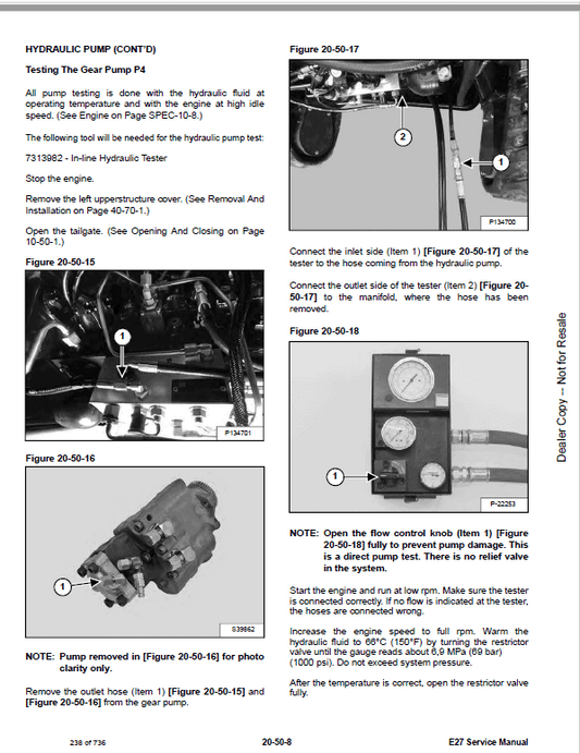 Bobcat E27 Compact Excavator Pdf Repair Service Manual (Pb. No. 7349758enus 09-18 0)