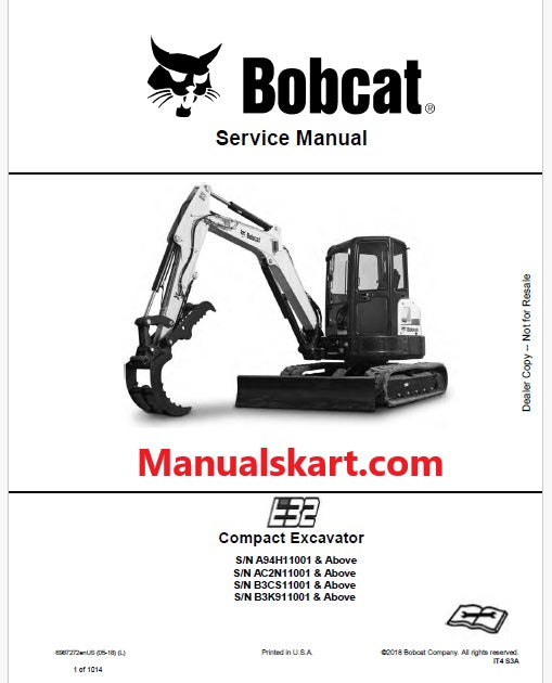 Bobcat E32 Compact Excavator Pdf Repair Service Manual