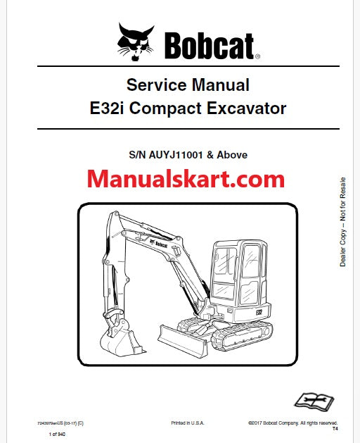 Bobcat E32i Compact Excavator Pdf Repair Service Manual